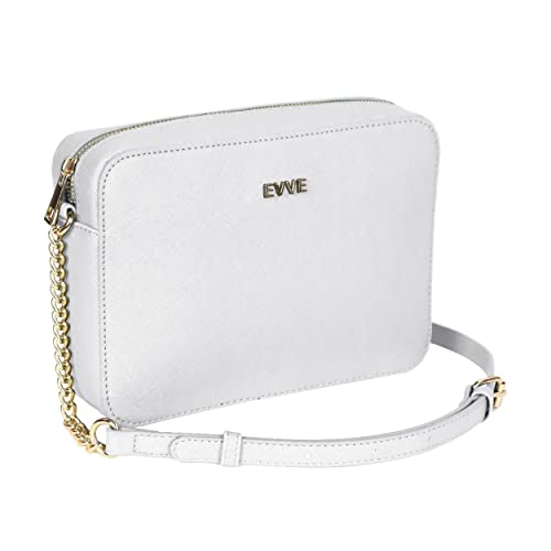 EVVE Damen Saffiano Crossbody Kameratasche Designer Schultertasche mit Kette und Ledergurt, Weiss/opulenter Garten, Einheitsgröße von EVVE