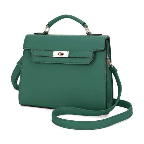 EVVE Damen-Umhängetasche mit Tragegriff und abnehmbarem Riemen, klein, genarbtes Leder, modische Umhängetasche, Grün 2 von EVVE
