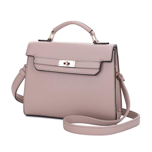 EVVE Damen-Umhängetasche mit Tragegriff und abnehmbarem Riemen, klein, genarbtes Leder, modische Umhängetasche, Light Taupe von EVVE