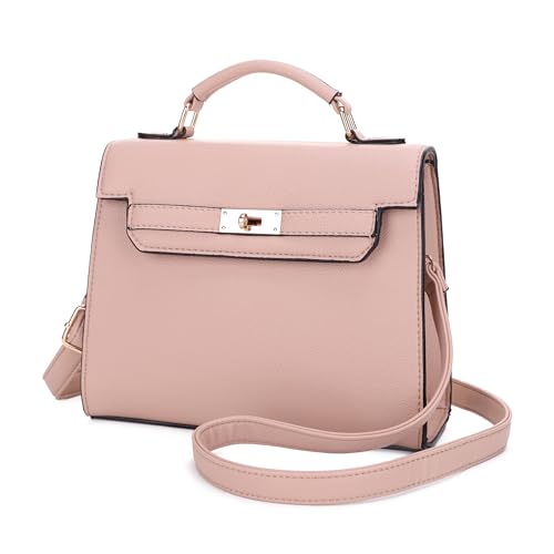 EVVE Damen-Umhängetasche mit Tragegriff und abnehmbarem Riemen, klein, genarbtes Leder, modische Umhängetasche, Neutral1 von EVVE