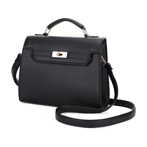 EVVE Damen-Umhängetasche mit Tragegriff und abnehmbarem Riemen, klein, genarbtes Leder, modische Umhängetasche, Schwarz1 von EVVE