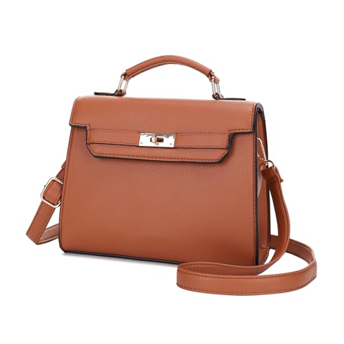 EVVE Damen-Umhängetasche mit Tragegriff und abnehmbarem Riemen, klein, genarbtes Leder, modische Umhängetasche, Tan1 von EVVE