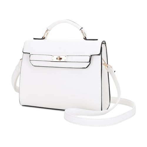 EVVE Damen-Umhängetasche mit Tragegriff und abnehmbarem Riemen, klein, genarbtes Leder, modische Umhängetasche, Weiß 1 von EVVE