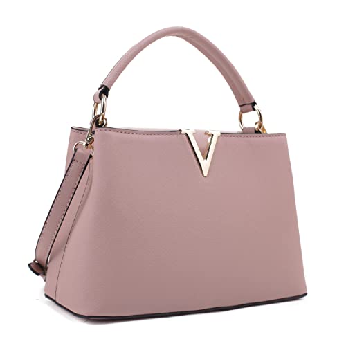 EVVE Kleine Damen-Umhängetasche, klassisch, mit Tragegriff oben, modische Crossbody-Handtaschen mit Schultergurt, Malvenfarben, Small von EVVE