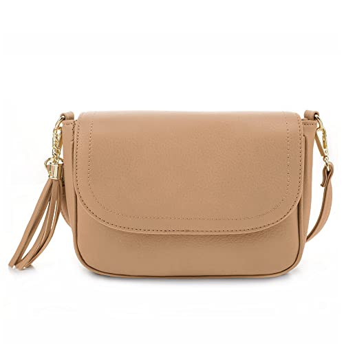 EVVE Kleine Umhängetaschen für Frauen Trendy Flap Saddle Geldbörsen mit Quaste Veganes Leder Umhängetasche, Helles Hellbraun EVVE Kleine Umhängetaschen für Frauen Trendy Flap Saddle Geldbörsen mit Quaste Veganes Leder Umhängetasche, Helles Hellbraun von EVVE