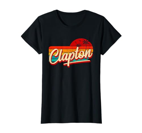 EWD FEMALE APPAREL Damen Retro Vintage Clapton Personalized Name T-Shirt Schwarz XS Klassische Passform Kurzarm Crew-Ausschnitt Doppelt genähter Saum von EWD FEMALE APPAREL