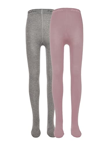 EWERS 2er-Pack Baby- & Kinderstrumpfhosen Unifarben, Doppelpack Strumpfhosen aus Baumwolle für Mädchen, MADE IN EUROPE, Grau/Rose, Größe 134-146 von EWERS