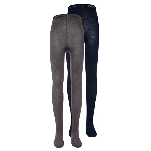 EWERS 2er-Pack Baby- & Kinderstrumpfhosen Unifarben, Doppelpack Strumpfhosen aus Baumwolle für Mädchen in Uni Farbe, Bio-Baumwolle, GOTS zertifiziert, MADE IN EUROPE, grau/navy, Größe 134 von EWERS