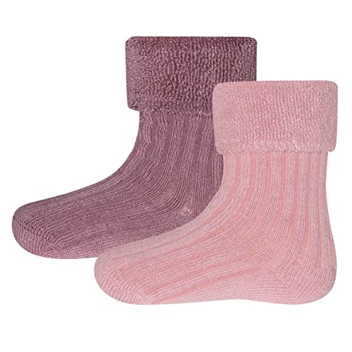 EWERS 2er-Pack Babysöckchen - Socken mit Rippstruktur für Kinder, Kleinkinder und Babys - Bio-Baumwolle, GOTS zertifiziert, MADE IN EUROPE, Altrosa/Rosa, Größe 16-17 von EWERS