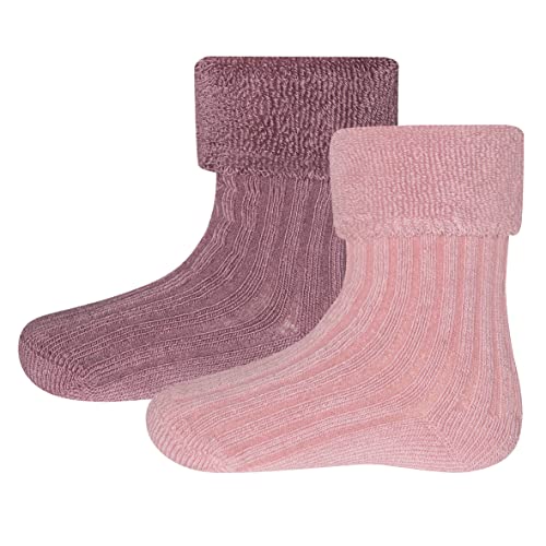 EWERS 2er-Pack Babysöckchen - Socken mit Rippstruktur für Kinder, Kleinkinder und Babys - Bio-Baumwolle, GOTS zertifiziert, MADE IN EUROPE, Altrosa/Rosa, Größe 19-22 von EWERS