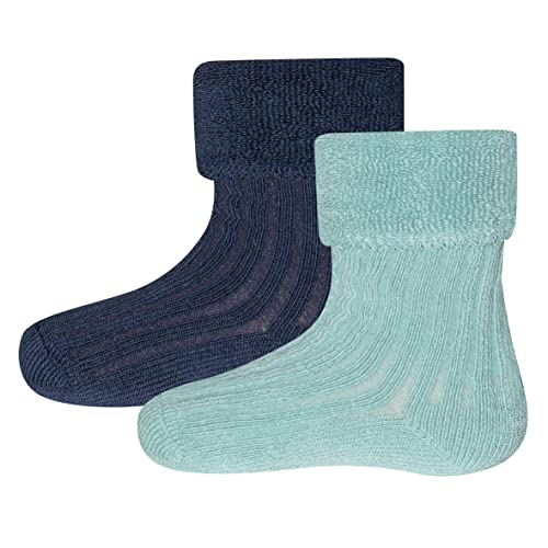 EWERS 2er-Pack Babysöckchen - Socken mit Rippstruktur für Kinder, Kleinkinder und Babys - Bio-Baumwolle, GOTS zertifiziert, MADE IN EUROPE, Blau/Hellblau, Größe 16-17 von EWERS
