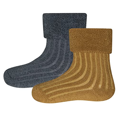 EWERS 2er-Pack Babysöckchen - Socken mit Rippstruktur für Kinder, Kleinkinder und Babys - Bio-Baumwolle, GOTS zertifiziert, MADE IN EUROPE, Grau/Braun, Größe 16-17 von EWERS