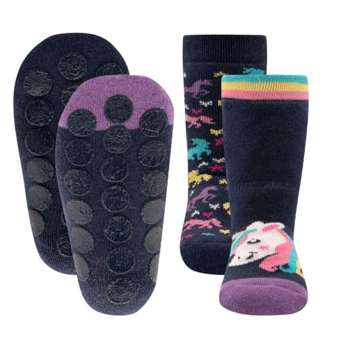 EWERS 2er Pack Einhörner Stoppersocken ABS-Beschichtung, Socken mit ABS-Beschichtung für Mädchen, Anti-Rutsch-Socken mit punktueller Sohle, 2 Paar rutschfeste Kindersocken, Größe 27-30 von EWERS