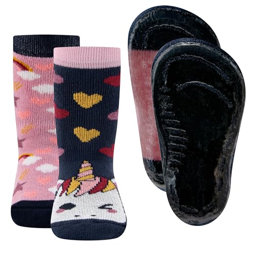 EWERS 2er Pack Einhorn Stoppersocken SoftStep, Socken mit Antirutschsohle für Mädchen, Anti-Rutsch-Socken mit Gummisohle, 2 Paar rutschfeste Kindersocken, Größe 19-20 von EWERS