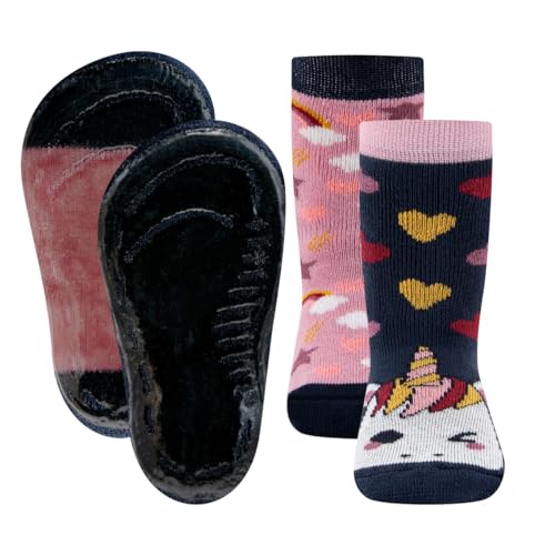 EWERS 2er Pack Einhorn Stoppersocken SoftStep, Socken mit Antirutschsohle für Mädchen, Anti-Rutsch-Socken mit Gummisohle, 2 Paar rutschfeste Kindersocken, Größe 27-28 von EWERS