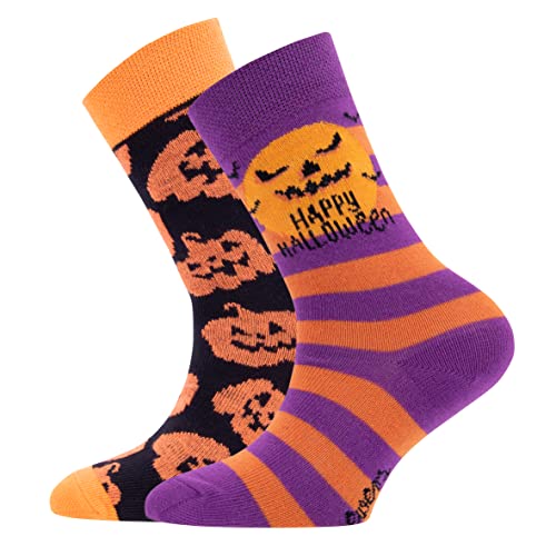EWERS 2er-Pack Halloween Socken für Kinder, 2 Paar Kindersocken mit Kürbis-Motiv, Baumwolle, MADE IN GERMANY, Größe 35-38 von EWERS