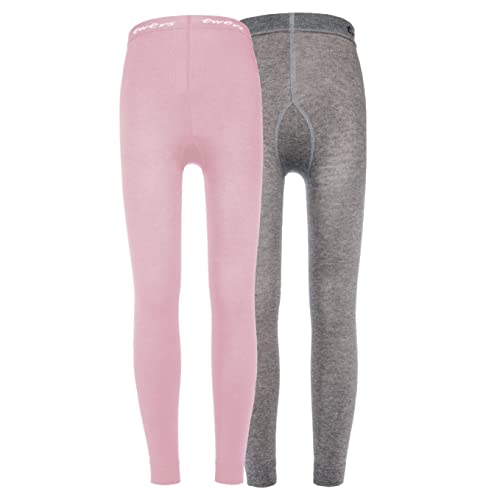 EWERS 2er-Pack Kinderleggings Unifarben, Doppelpack Leggings aus Baumwolle für Mädchen, Made IN Europe, Rosa/Grau, Größe 134-146 von EWERS