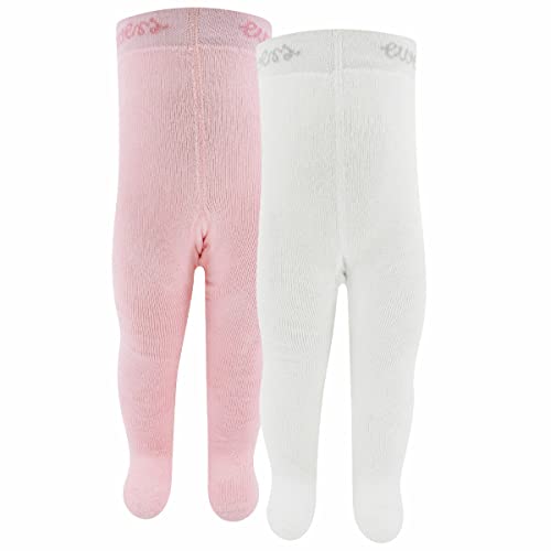 EWERS 2er-Pack THERMO Babystrumpfhose/Kinderstrumpfhose Uni, 2 Strumpfhosen aus Baumwolle mit Innenplüsch und Komfortbündchen, Hellrosa/Beige, Größe 62 von EWERS