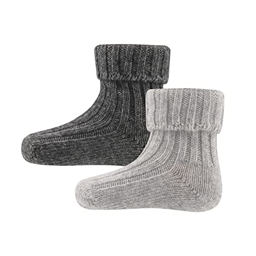 EWERS 2er-Pack Woll-Socken für Kinder, 2 Paar Kindersocken einfarbig grau, Bio-Baumwolle, GOTS zertifiziert, MADE IN EUROPE, hell- & dunkelgrau, Größe 35-38 von EWERS