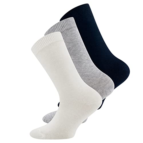 EWERS 3er-Pack Socken Uni GOTS - 3 Paar einfarbige Socken für Mädchen und Jungen, Bio-Baumwolle, GOTS zertifiziert, MADE IN EUROPE, Weiß/Grau/Dunkelblau, Größe 17-18 von EWERS