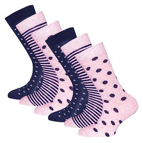 EWERS 6er-Pack Kindersocken Punkte/Ringel - 6 Paar Socken für Mädchen mit Punkte/Ringel-Motiven, MADE IN EUROPE, Rosa/Blau, Größe 23-26 von EWERS