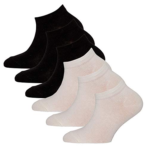 EWERS 6er-Pack Uni Sneaker, Basic Socken für Mädchen und Jungen, Baumwolle, MADE IN EUROPE, Mädchensocken Jungensocken Kindersocken, Größe 23-26, schwarz/weiß von EWERS