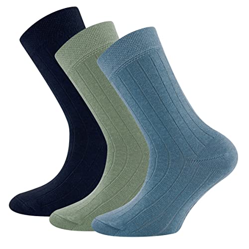 EWERS Retro-Chic Socken 3er-Pack Rippe für Kinder - Klassische Rippstruktur, trendige Farben und optimale Passform - Made in Germany - Dunkelblau/Grün/Blau, Größe 23-26 von EWERS