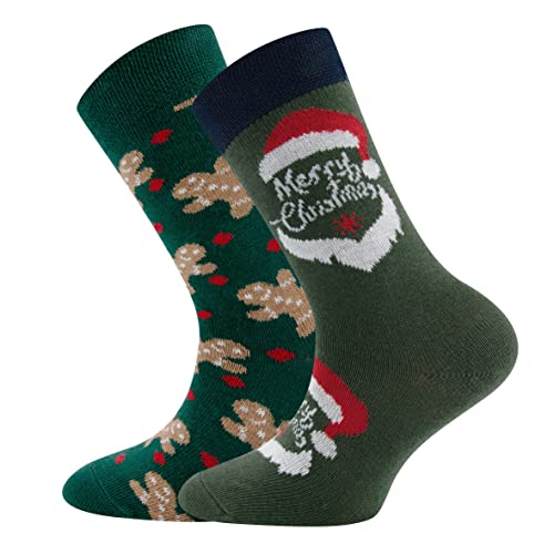 EWERS Socken 2er-Pack Weihnachten - mit Motiv Lebkuchenmann & Weihnachtsmann, 2 Paar Weihnachtssocken für Kinder Damen Herren, Baumwolle, MADE IN GERMANY, Größe 39-42 von EWERS