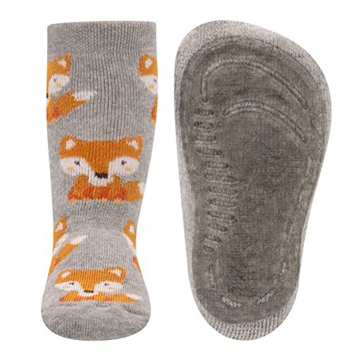 EWERS Stoppersocken Fuchs, Socken mit Antirutschsohle für Jungen, Anti-Rutsch-Socken mit Gummisohle, MADE IN GERMANY, 1 Paar rutschfeste Kindersocken für Jungs, Größe 18-19, Grau von EWERS