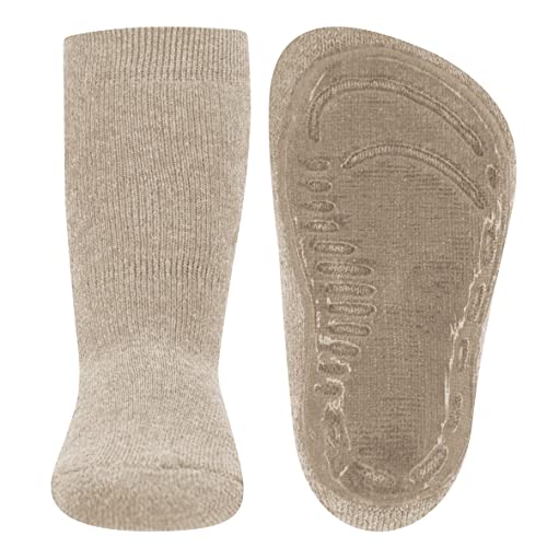 EWERS Stoppersocken SoftStep Uni, Socken mit Anti-Rutsch-Sohle für Jungen und Mädchen, 1 Paar rutschfeste Kindersocken mit Gummisohle, Dunkel Beige meliert (Beige), Größe 19-20 von EWERS