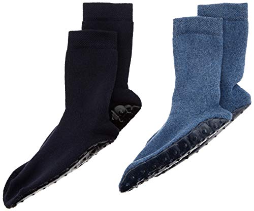 Ewers Unisex Antirutschsohle für Jungen und Mädchen 2er Pack Hausschuh-Socken, Marine-Jeans, 18-19 von EWERS