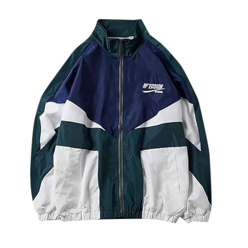 Damen Patchwork Farbblock Oversize Hip Hop Jacke Teenager Mädchen Mantel Sport Übergangsjacke Windbreaker College Jacke Sweatjacke Übergangsjacke von EWFAS