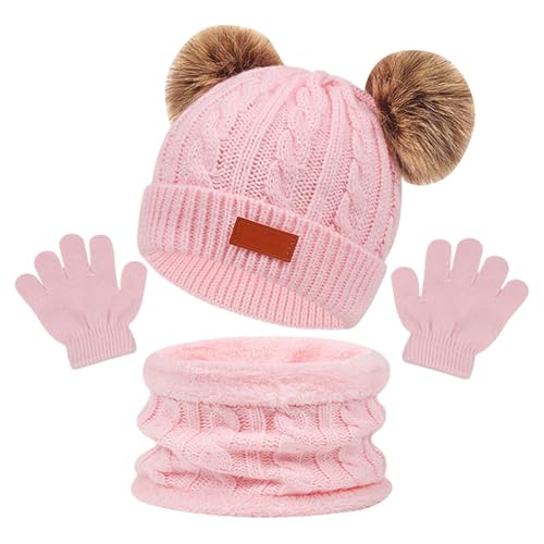 EWFAS 3in1 Kinder Wintermütze Schal Handschuhe Set, Strickmütze Babymütze Kinder Mütze Set, Jungen Warme Wintermütze Beanie Hut Handschuhe Runder Schal Set von EWFAS