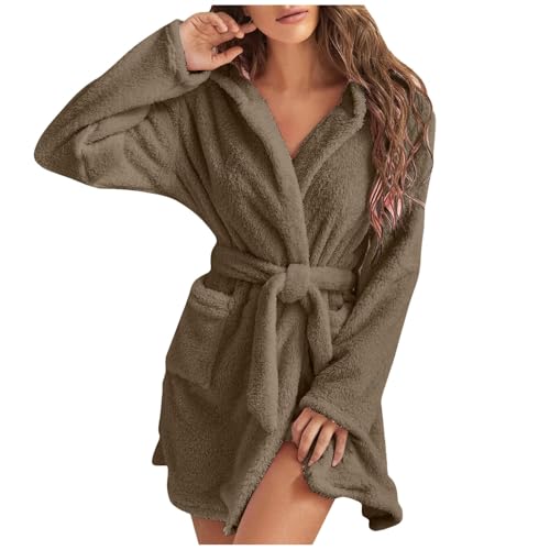 EWFAS Bademantel Damen kurz Plüsch Bademantel kurz weich warm Morgenmantel Damen leicht flauschig Bademäntel für Damen Bademantel Kapuze Mikrofaser Kuschelfleece von EWFAS