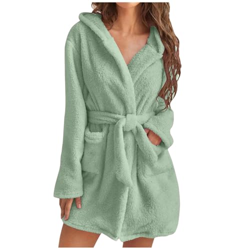 EWFAS Bademantel Damen kurz Plüsch Bademantel kurz weich warm Morgenmantel Damen leicht flauschig Bademäntel für Damen Bademantel Kapuze Mikrofaser Kuschelfleece von EWFAS