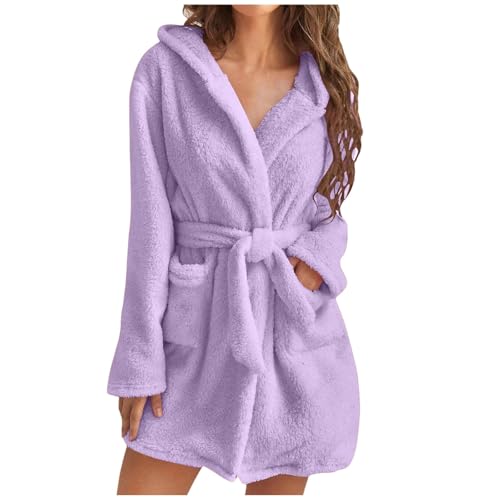 EWFAS Bademantel Damen kurz Plüsch Bademantel kurz weich warm Morgenmantel Damen leicht flauschig Bademäntel für Damen Bademantel Kapuze Mikrofaser Kuschelfleece von EWFAS