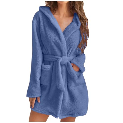 EWFAS Bademantel Damen kurz Plüsch Bademantel kurz weich warm Morgenmantel Damen leicht flauschig Bademäntel für Damen Bademantel Kapuze Mikrofaser Kuschelfleece von EWFAS