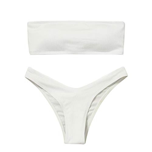 EWFAS Bandeau Bikini Damen Push Up Zweiteilige Badeanzug Bademode Bikini Set Bikini Damen Set High Waist Trägerlos Bikini Set Einfarbig Zweiteiler Badeanzug Bademode Swimsuit von EWFAS