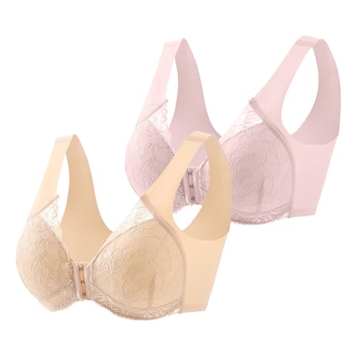 EWFAS Damen 2Packs Vollschalen Vorne Verschuss Starker Halt Ohne Bügel Große Größen Funktioneller BH Schlafen BH Comfort Bra Frauen Deep Cup Sport BH Verschluss Vorne Kein Stahlring BH von EWFAS