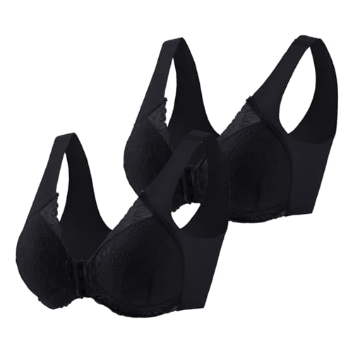 EWFAS Damen 2Packs Vollschalen Vorne Verschuss Starker Halt Ohne Bügel Große Größen Funktioneller BH Schlafen BH Comfort Bra Frauen Deep Cup Sport BH Verschluss Vorne Kein Stahlring BH von EWFAS