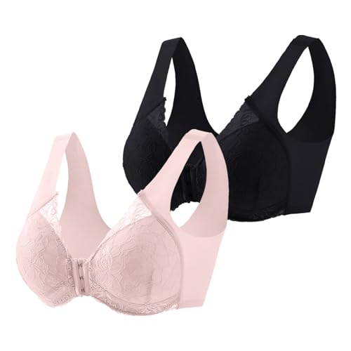 EWFAS Damen 2Packs Vollschalen Vorne Verschuss Starker Halt Ohne Bügel Große Größen Funktioneller BH Schlafen BH Comfort Bra Frauen Deep Cup Sport BH Verschluss Vorne Kein Stahlring BH von EWFAS