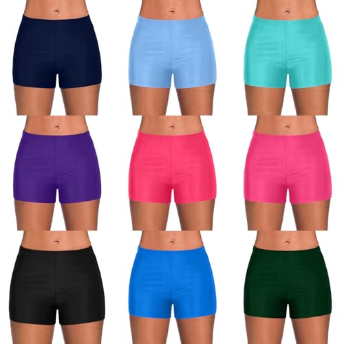 EWFAS Damen Badehose High Waist Badeshorts Wassersport Schwimmshorts Bauch Weg Sport Bikini Shorts Strandshorts Bauchweg Badeshorts Schwimmshorts Basic Damen Bikinihose von EWFAS