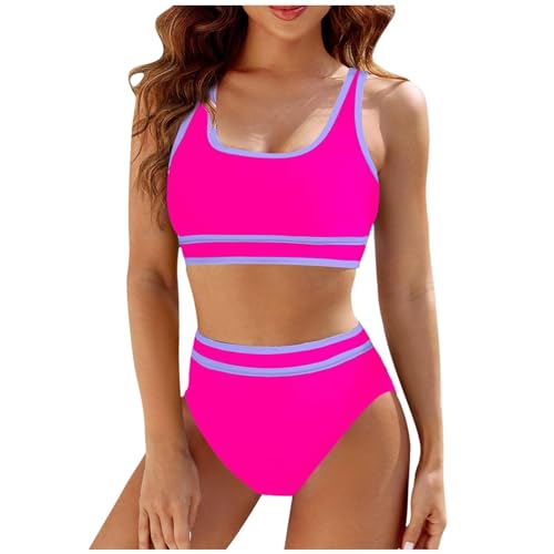 EWFAS Damen Bikini Set Bademode Zweiteiliger Badeanzug Gepolstertes Bikini-Oberteil und High Waist Bikini-Unterteile Bescheidene Badebekleidung Elastische Gerippte Bademode Weicher Sport-Schwimmanzug von EWFAS