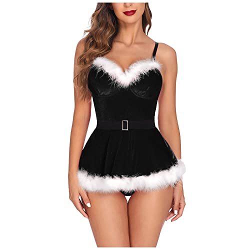 EWFAS Damen Dessous Set Weinachten Spitze Negligee Chrismas Lingerie Reizwäsche Nachtwäsche Santa Kleid Weihnachts Damen Dessous Zweiteiliges von EWFAS