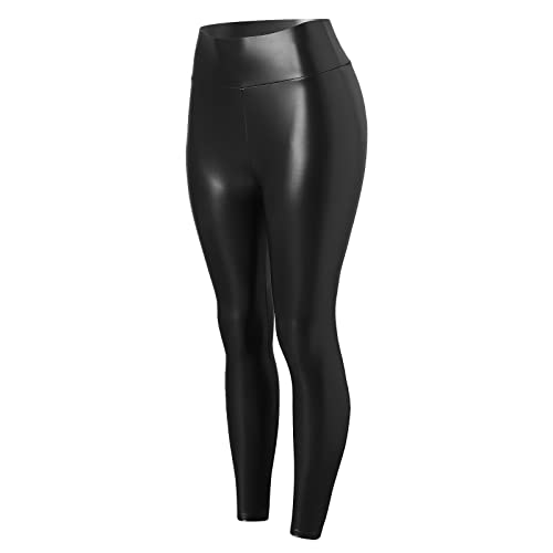 EWFAS Damen Kunstleder Leggings Lederhose High Waist Leggings Hose Strumpfhosen Treggins Leggins Kunstleder Leggings Leder Look hüfthoch Thermal Kunstleder Winter Damen Leggings von EWFAS