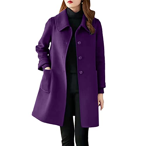 Damen Mantel Trenchcoat,Elegant Schwarz Umlegekragen Wollmantel Zweireihiger Longsleeve Große Größen Winddichter Lang Winter Einfarbige Wintermantel Verstellbare Herbst Damenmantel von EWFAS
