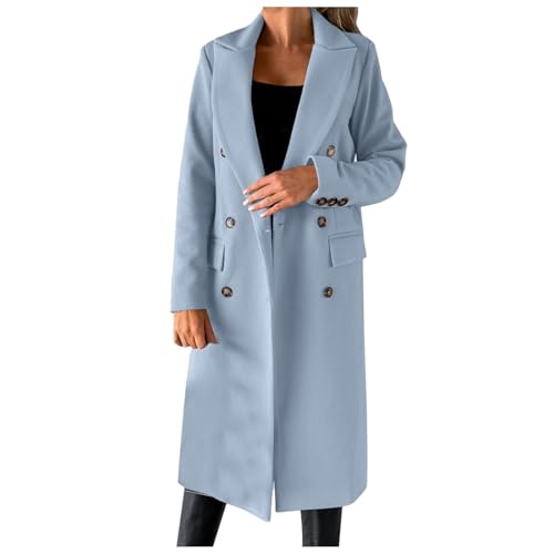 EWFAS Damen Mantel Trenchcoat,Elegant Schwarz Umlegekragen Wollmantel Zweireihiger Longsleeve Große Größen Winddichter Lang Winter Einfarbige Wintermantel Verstellbare Herbst Damenmantel EWFAS Damen Mantel Trenchcoat,Elegant Schwarz Umlegekragen Wollmantel Zweireihiger Longsleeve Große Größen Winddichter Lang Winter Einfarbige Wintermantel Verstellbare Herbst Damenmantel von EWFAS
