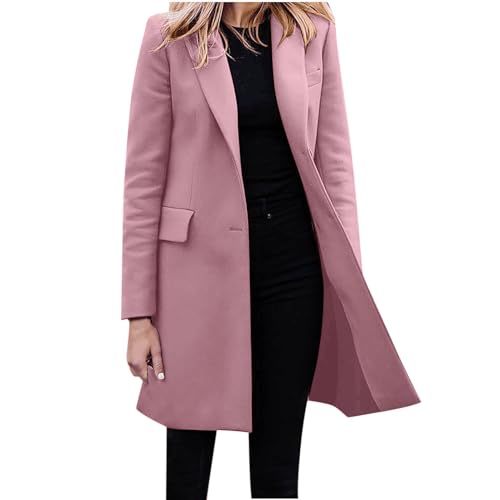 Damen Mantel Trenchcoat,Elegant Schwarz Umlegekragen Wollmantel Zweireihiger Longsleeve Große Größen Winddichter Lang Winter Verstellbare Herbst Einfarbige Wintermantel von EWFAS