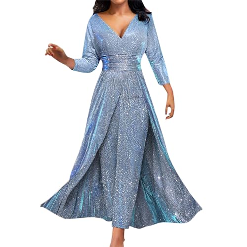 EWFAS Damen-Overall Patchwork-Overlay Pailletten Verziert Hohe Taille Langarm Elegant Langarm Einfarbig Hohe Taille Cocktail Party Festlich Overalls Hosenanzug von EWFAS