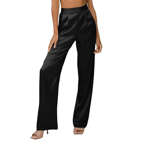 EWFAS Damen Satin Hose Lässig Plissiert Hohe Taille Hose mit Taschen Damen Satin Seidenhose Hohe Taille Weites Bein Arbeit Freizeithose Lockere Passform mit Taschen EWFAS Damen Satin Hose Lässig Plissiert Hohe Taille Hose mit Taschen Damen Satin Seidenhose Hohe Taille Weites Bein Arbeit Freizeithose Lockere Passform mit Taschen von EWFAS